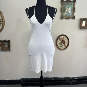 hours Minimal White Ribbed Slip Dress with Spaghetti Straps